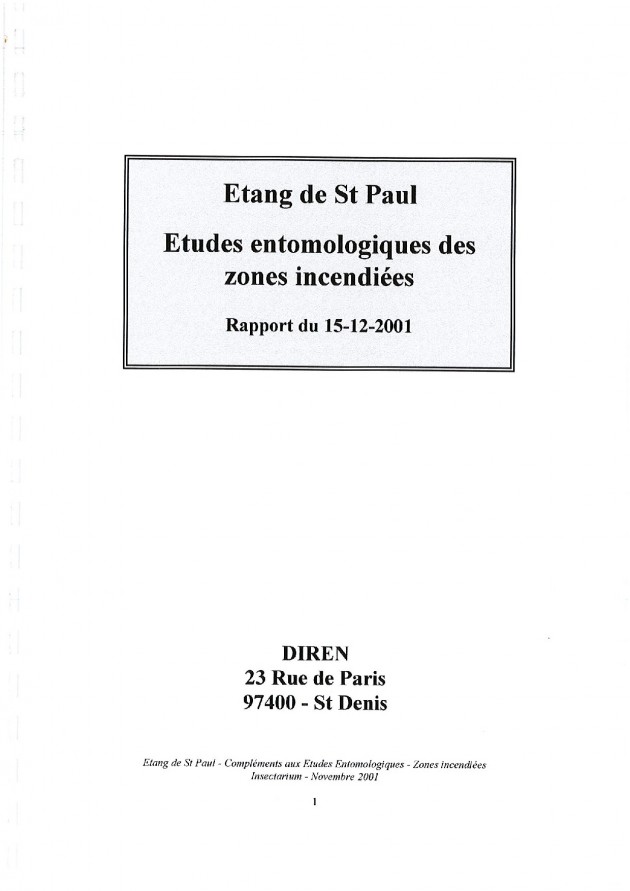 Études entomologiques des zones incendiées - Rapport du 15-12-2001