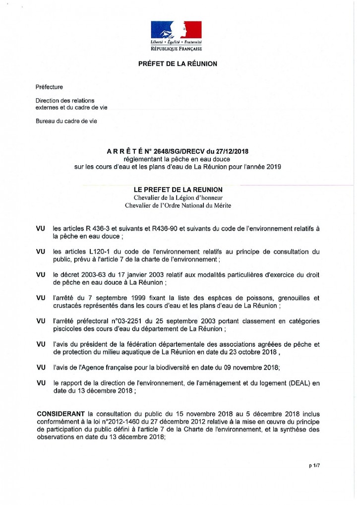 04- Arrêté préfectoral sur la pêche 2019 à La Réunion