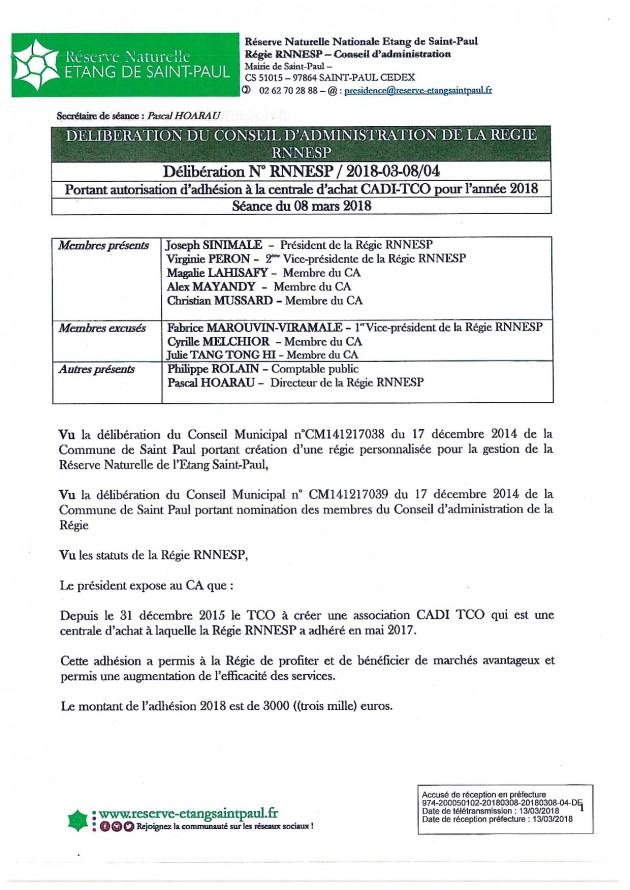 DÉLIBÉRATION N° RNNESP/2018-03-18/04 - Adhésion CADI